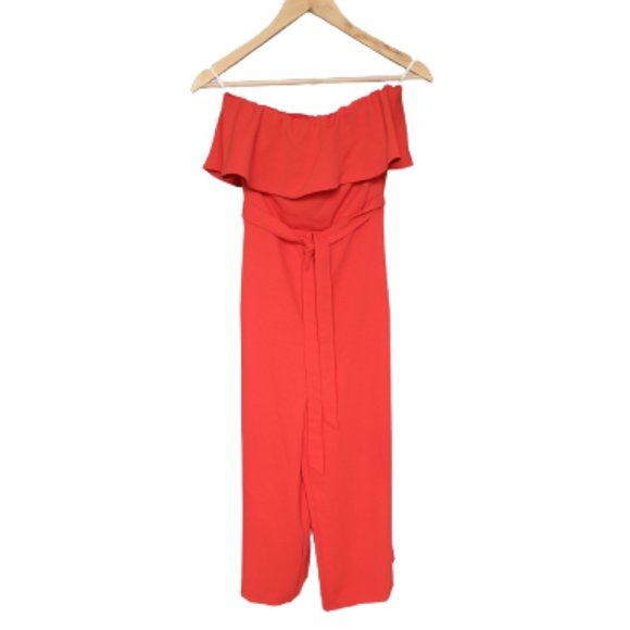 Aritzia Pants - Babaton Bright Coral Altamiro Flutter Strapless Jumpsuit / Romper